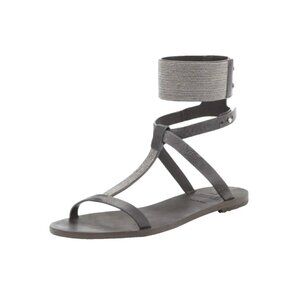 Brunello Cucinelli Monili Trim Ankle Cuff Flat Sandals Womens 38 8 Brown Leather